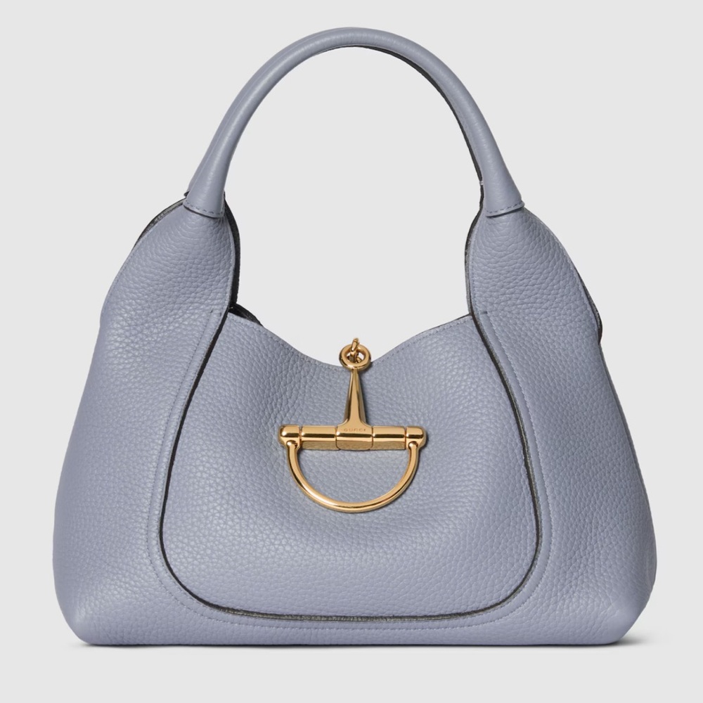 Gucci Softbit Shoulder Bag in Light Blue and Gold